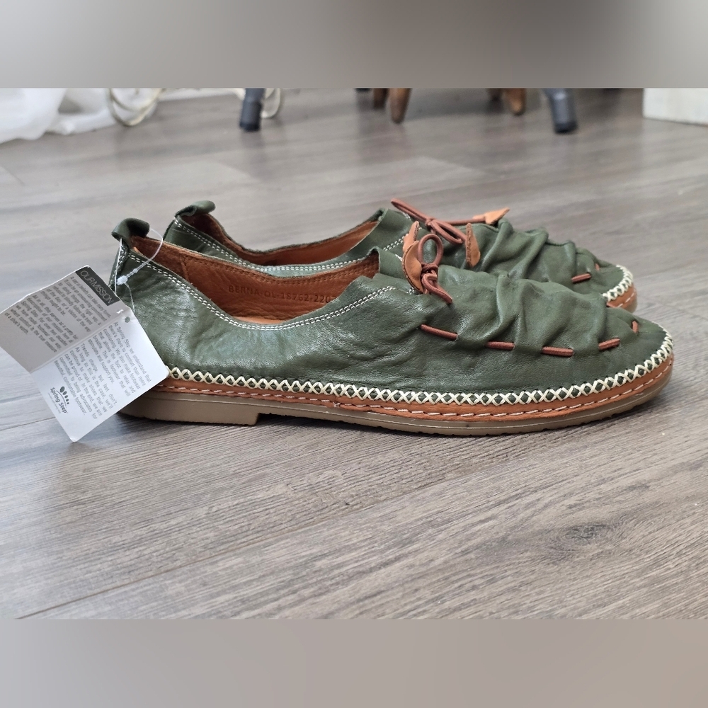 Spring Step Womens Berna Leather Green Brown Slip On's Flats - Picture 2 of 8